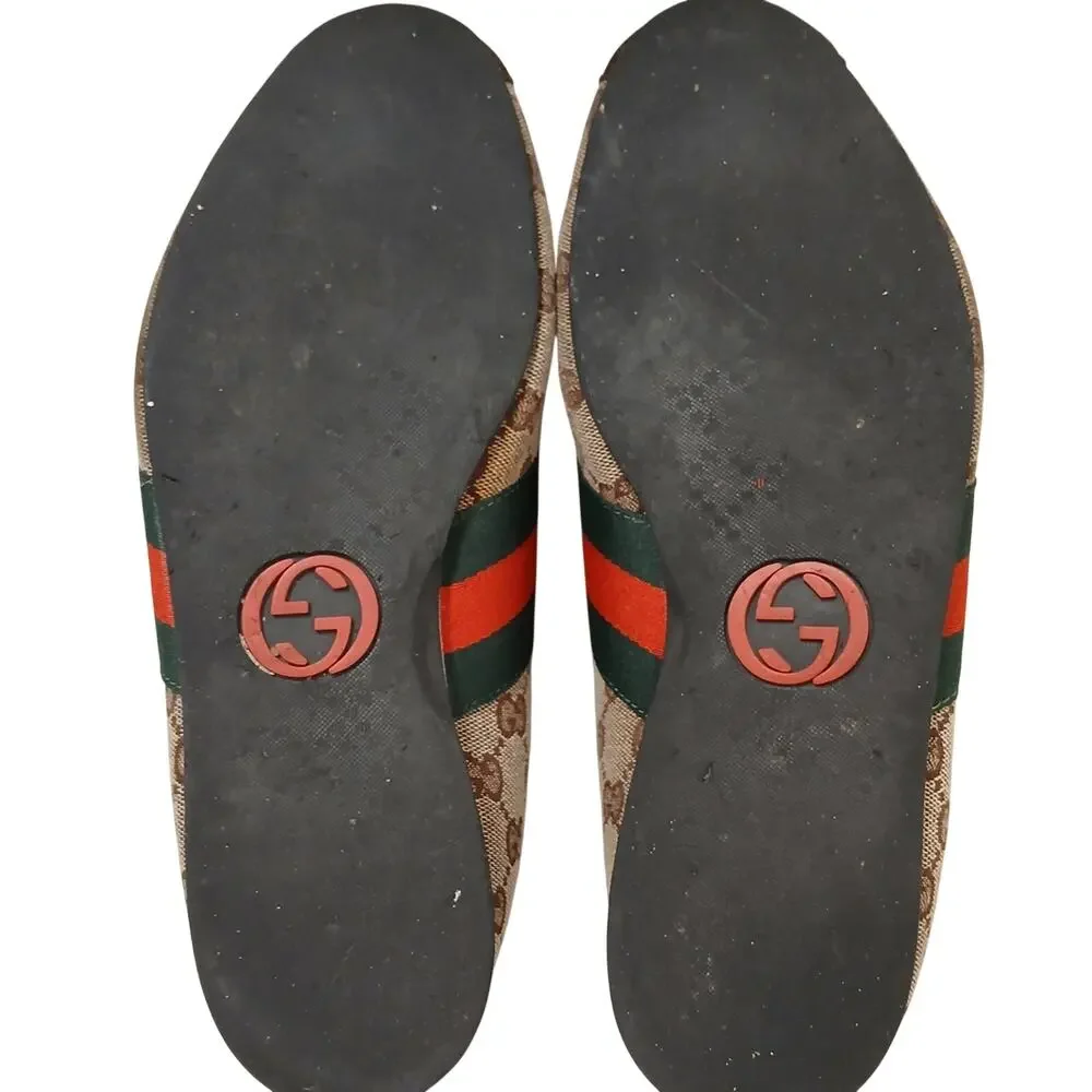 Gucci Web Detail Trainers Men 9.5 GG Canvas Suede Brown Tan Logo w‎ BOX AND Card